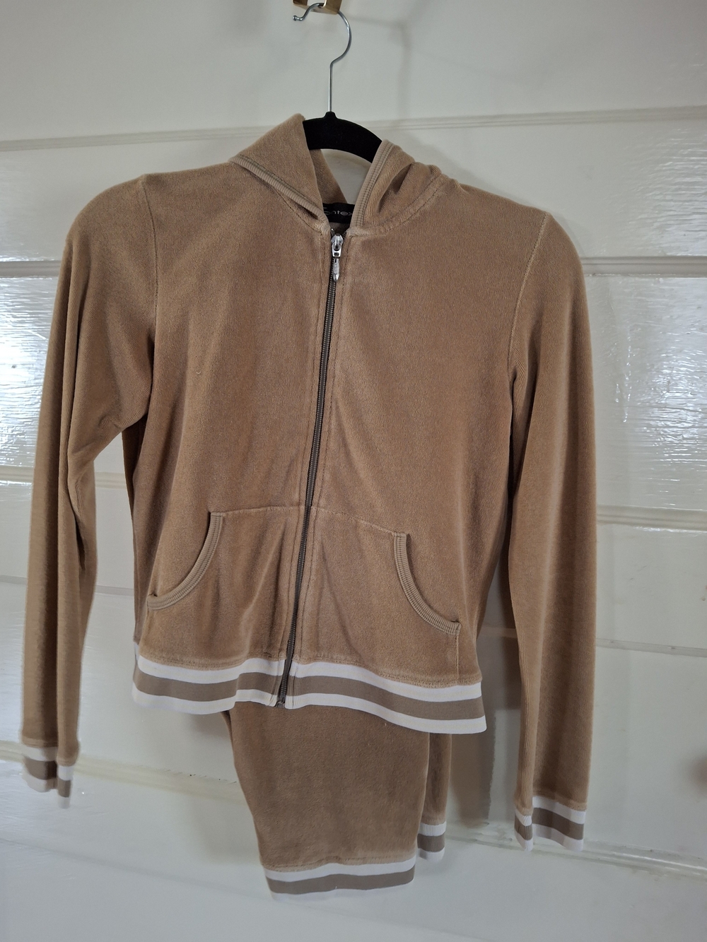 Context Tan Velour Hoodie & Pants Tracksuit Set XS (CFD102)